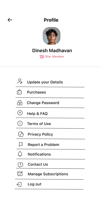 QuickFlix profile screen